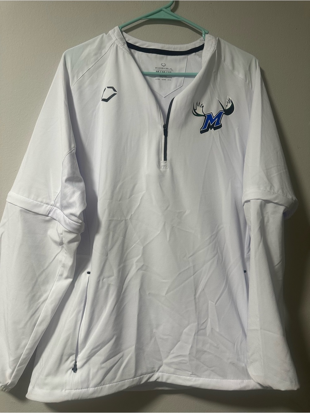 Men's White V-Neck Performance Pullover with Team M Logo